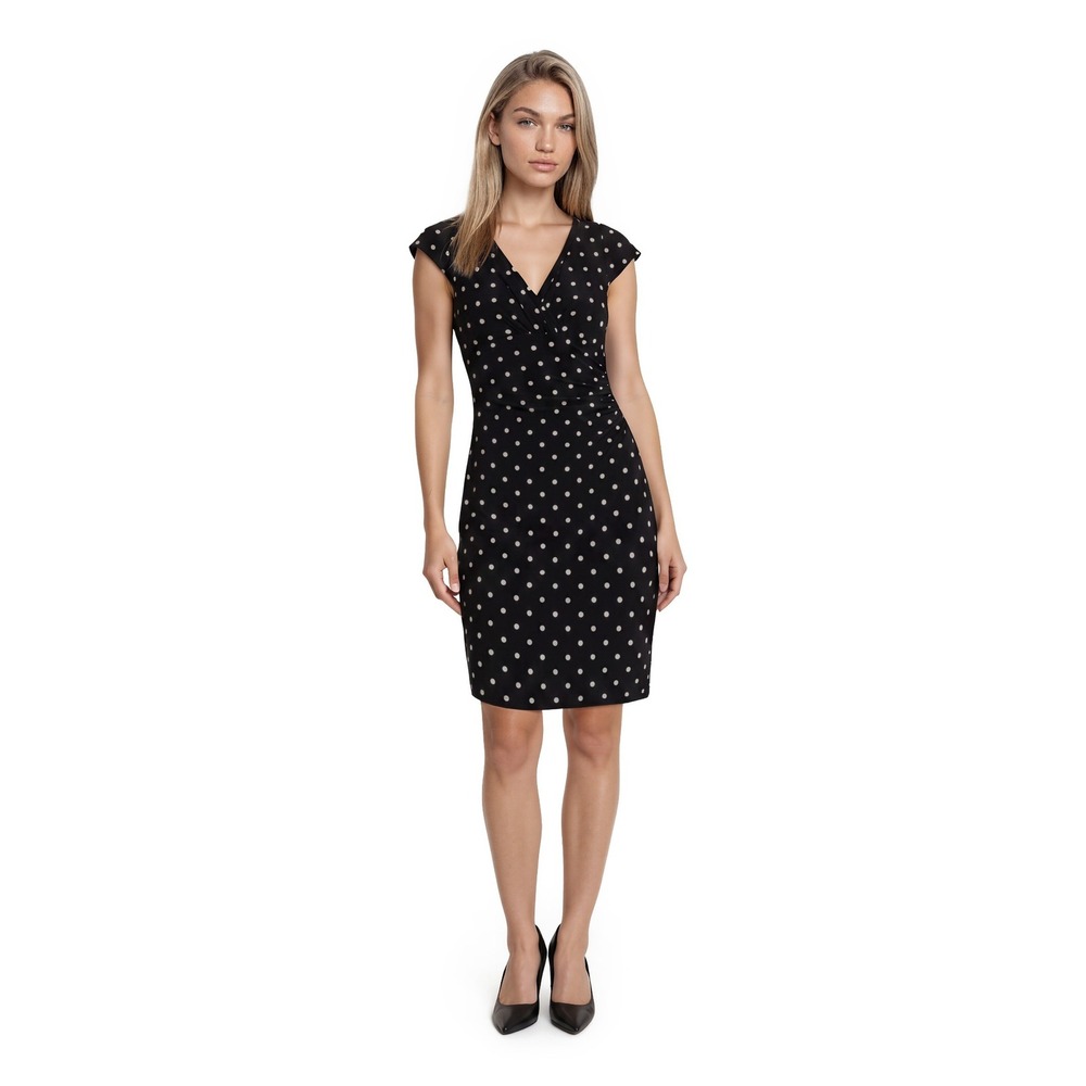 Lauren Ralph Lauren Sheath Dress Women's Size 8 Black Polka Dot‎ Flutter Sleeve